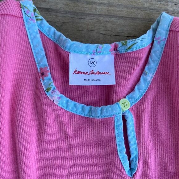 Hanna Andersson Pink Ribbed Tank Floral Hem Size 120 = US 6-7 - Picture 3 of 3